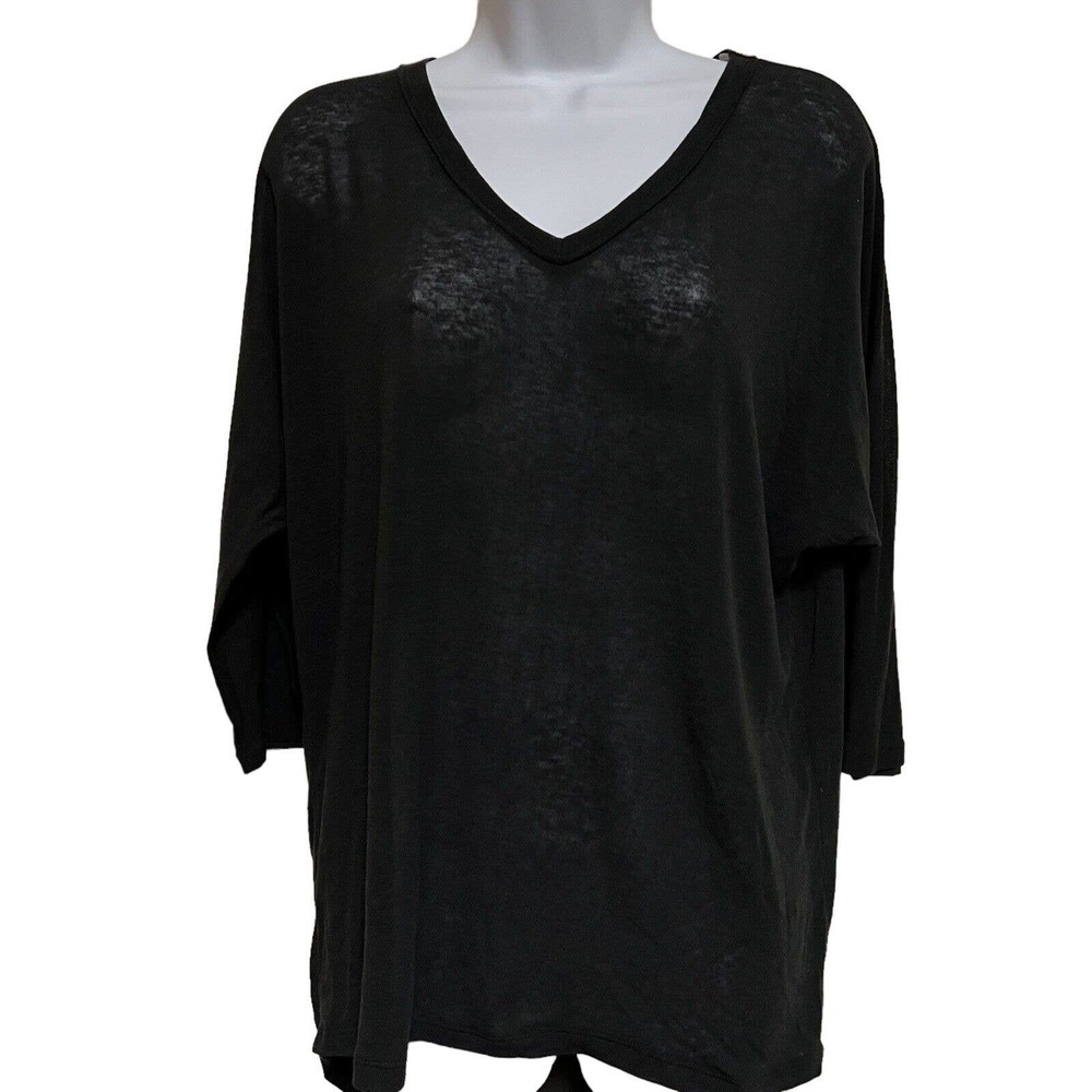 🌵 NWT Eyeshadow 2010's Black Sheer V-Neck Inset Panel 3/4 Sleeve T-Shirt - Large